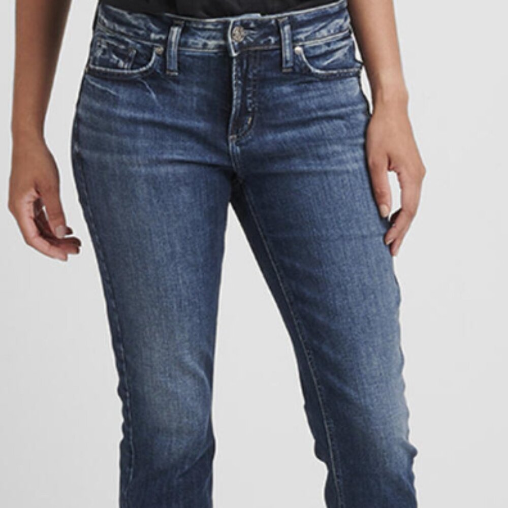 Silver Elyse Straight Crop Jeans, medium/dark blue, size 29